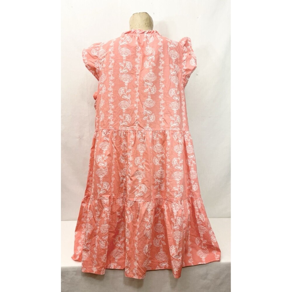 Time & Tru Dress Size XXL 2XL 20 48" Sleeveless A Line Peach White Floral V Neck - Picture 3 of 5